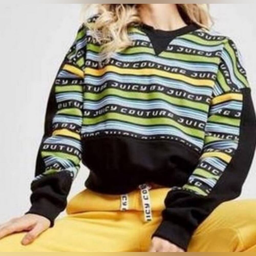 Juicy Couture Women’s Crop Sweatshirt Jumper Size XS oversized Y2K Green Stripes